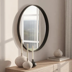 Classic Farmhouse Round Wall Mirror, Wooden Frame Decorative Accent Mirror for Living Room, Bedroom and Entryway