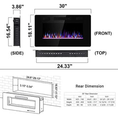 Recessed Electric Fireplace Heater, Wall Mounted 750-1500W Fireplace with Remote Control
