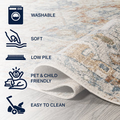 Bohemian Medallion Low-Pile Machine-Washable Area Rug, Cream and Terra