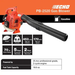 170 MPH 453 CFM 25.4 cc Gas 2-Stroke Cycle Handheld Leaf Blower