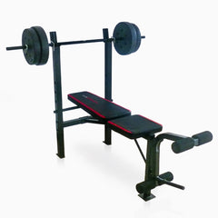 Adjustable Standard Weight Bench with Rack and Leg Extension, 90 lb. Weight Set