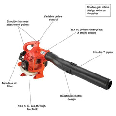 170 MPH 453 CFM 25.4 cc Gas 2-Stroke Cycle Handheld Leaf Blower