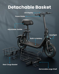 Electric Scooter with Large Basket, 550W Motor