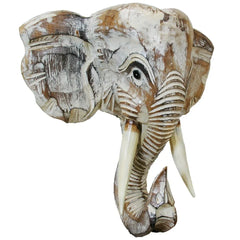 Wooden Elephant Head Wall Decor, Decorative Animal Sculpture Wall Art for Living Room, Bedroom and Home Decoration