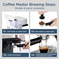 20-Cup Stainless Steel Semi-Automatic Espresso Machine with 0.5-Gallon Water Tank