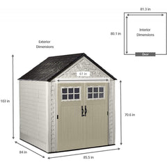 7 7 Ft Durable Weather Resistant Resin Outdoor Garden Storage Shed with Windows and Utility Hooks, Sand