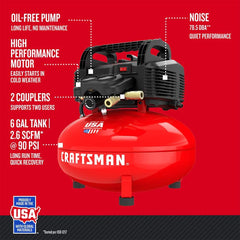 6 Gallon Pancake Air Compressor, Oil-Free Portable Compressor Kit for Garage, Workshop and DIY Projects