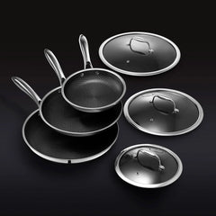 6-Piece Hybrid Stainless Steel Cookware Pan Set with Glass Lids