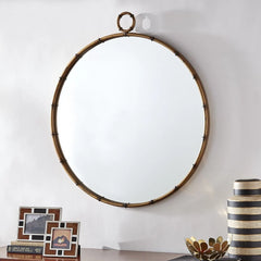 Antique Brass Finish Round Wall Mirror, Decorative Accent Mirror for Living Room, Bedroom and Entryway