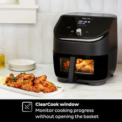 6QT Air Fryer, Clear Windows, Custom Program Options, 6-in-1 Functions, Crisps, Broils, Roasts, Dehydrates, Bakes, Reheats, from the, Black