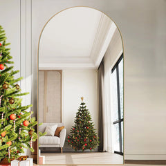 Arched Full Length Wood Floor Mirror, Full Body Standing and Wall Mounted Mirror for Bedroom, Living Room and Home Decor