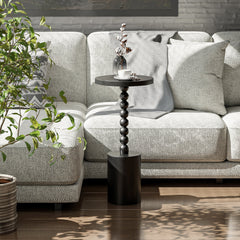 Wood Pedestal End Table, Round Martini Drink Table for Small Spaces, Living Room and Bedroom
