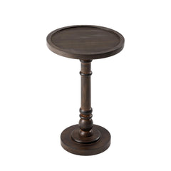 Small Pedestal End Table with Tray Top, Farmhouse Distressed Finish Accent Table