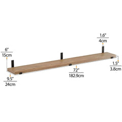 72 Inch Floating Wood Wall Shelves, Set of 2 Burnt Wood Display and Storage Shelves for Home Decor
