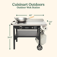 Outdoor Wok Station, 50,000 BTU Propane Outdoor Wok Burner w Prep Table, 14 Carbon Steel Wok for Stir Fry, Searing, BBQ Black