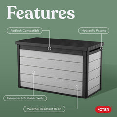 200 Gallon Resin Deck Box, Extra Large Outdoor Storage Container for Patio, Garden, Yard and Pool Area