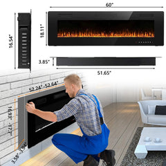 30-72 Inch Ultra-Thin Electric Fireplace, Linear Recessed Wall Mounted Fireplace with Remote Control