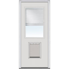 Steel Exterior Door with Clear Glass Blinds and Pet Door, 32 x 80 In.