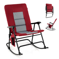Oversized Folding Rocking Chair – Padded Patio Lounge with Metal Frame & Side Pocket