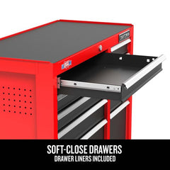 26-Inch W x 36.5-Inch H 5-Drawer Steel Rolling Cabinet, Red