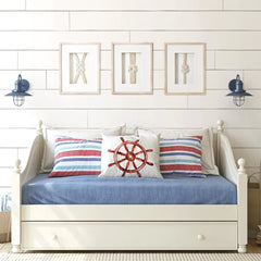 3-Piece Framed Nautical Knots Wall Decor Set, Natural Finish Coastal Wall Art
