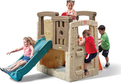 Kids Outdoor Playset with Slide & Climbing Wall, Backyard Playground Equipment for Children