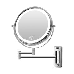 8 Inch Round Wall Mounted Makeup Mirror, Rechargeable, 1X/10X Magnification, 3-Color LED Lights