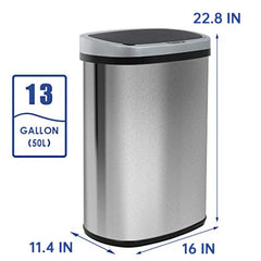 13 Gallon Automatic Kitchen Trash Can with Lid, Touchless Motion Sensor Garbage Bin