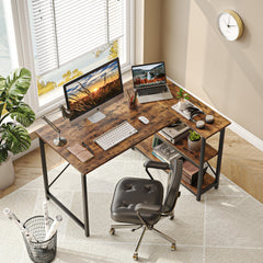 Small L Shaped Computer Desk with Storage Shelves, Compact Corner Workstation for Home Office and Study