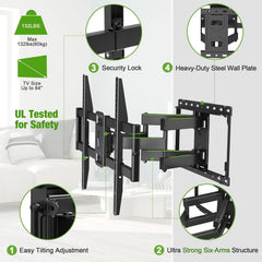Full Motion TV Wall Mount for Most 42-86 Inch Flat Screen TVs, Adjustable Swivel and Tilt Bracket