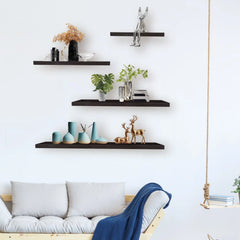 4-Piece Wood Floating Wall Shelves, White and Black Storage Shelf Set for Home Decor