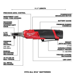 2567-22 12V Lithium-Ion Brushless Cordless High Speed 3/8 in. Ratchet Kit w/(2) Batteries, Charger and Bag