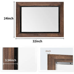 Rustic Wood and Iron Framed Bathroom Vanity Mirror, Wall Mounted Farmhouse Mirror for Bathroom and Bedroom