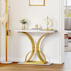 Modern Gold Console Table with Marbled Top, Sofa Table for Entryway and Hallway