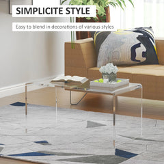32" Clear Acrylic Waterfall Coffee Table, 20mm Thick Rectangle Modern Transparent Table for Living Room