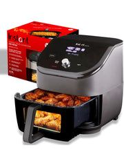 6QT Air Fryer, Clear Windows, Custom Program Options, 6-in-1 Functions, Crisps, Broils, Roasts, Dehydrates, Bakes, Reheats, from the, Black