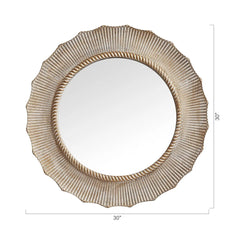 30 Inch Bohemian Beige Round Wood Bathroom Vanity Wall Mirror
