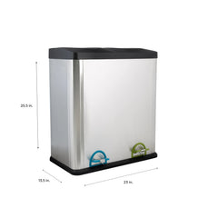 60L 2 Compartment Stainless Steel Recycling Bin, Dual Section Trash Sorter Container for Kitchen, Home & Office