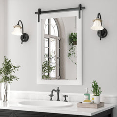 Modern Rectangular Wall Mirror with Wood Frame, Bathroom and Barn Door Mirror, Multiple Sizes