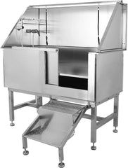 50" Dog Wash Bathtub, Pet Wash Station, Professional Stainless Steel Dog Grooming Tub with Ramp, Faucet, Sprayer, Drain Kit, Right Door