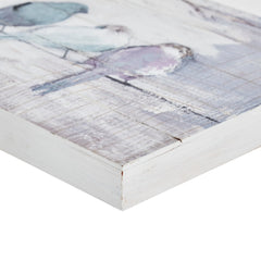 Hand Painted Perched Birds Wood Plank Wall Decor, White and Grey Decorative Wall Art