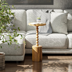 Wood Pedestal End Table, Round Martini Drink Table for Small Spaces, Living Room and Bedroom