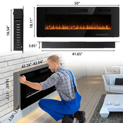 30-72 Inch Ultra-Thin Electric Fireplace, Linear Recessed Wall Mounted Fireplace with Remote Control