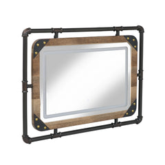 Industrial Metal Wall Mirror with LED Lights, Modern Decorative Mirror for Home