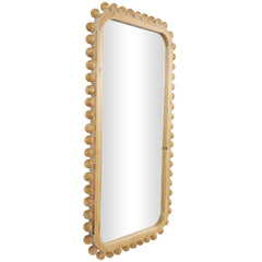 Brown Wood Wall Mirror with Beaded Frame, Rustic Decorative Mirror for Home