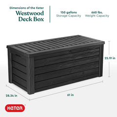 150 Gallon Resin Outdoor Storage Box, Large Deck Container for Patio, Garden and Yard, Dark Gray