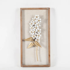 Set of 2 White and Gold Metal Flower Wall Decor with Wood Frames, Decorative Floral Wall Art