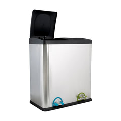 60L 2 Compartment Stainless Steel Recycling Bin, Dual Section Trash Sorter Container for Kitchen, Home & Office