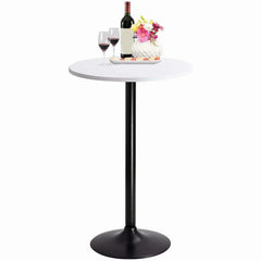 Round Bistro Pub Table, Bar Height Cocktail Table with Metal Base and MDF Top, 23.8 Inch