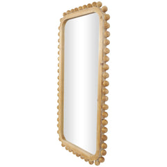 Brown Wood Wall Mirror with Beaded Frame, Rustic Decorative Mirror for Home